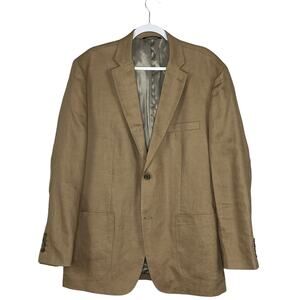 Tasso Elba Island Mens XL 45-47 Linen Sport Coat Elbow Patches Beige Tan